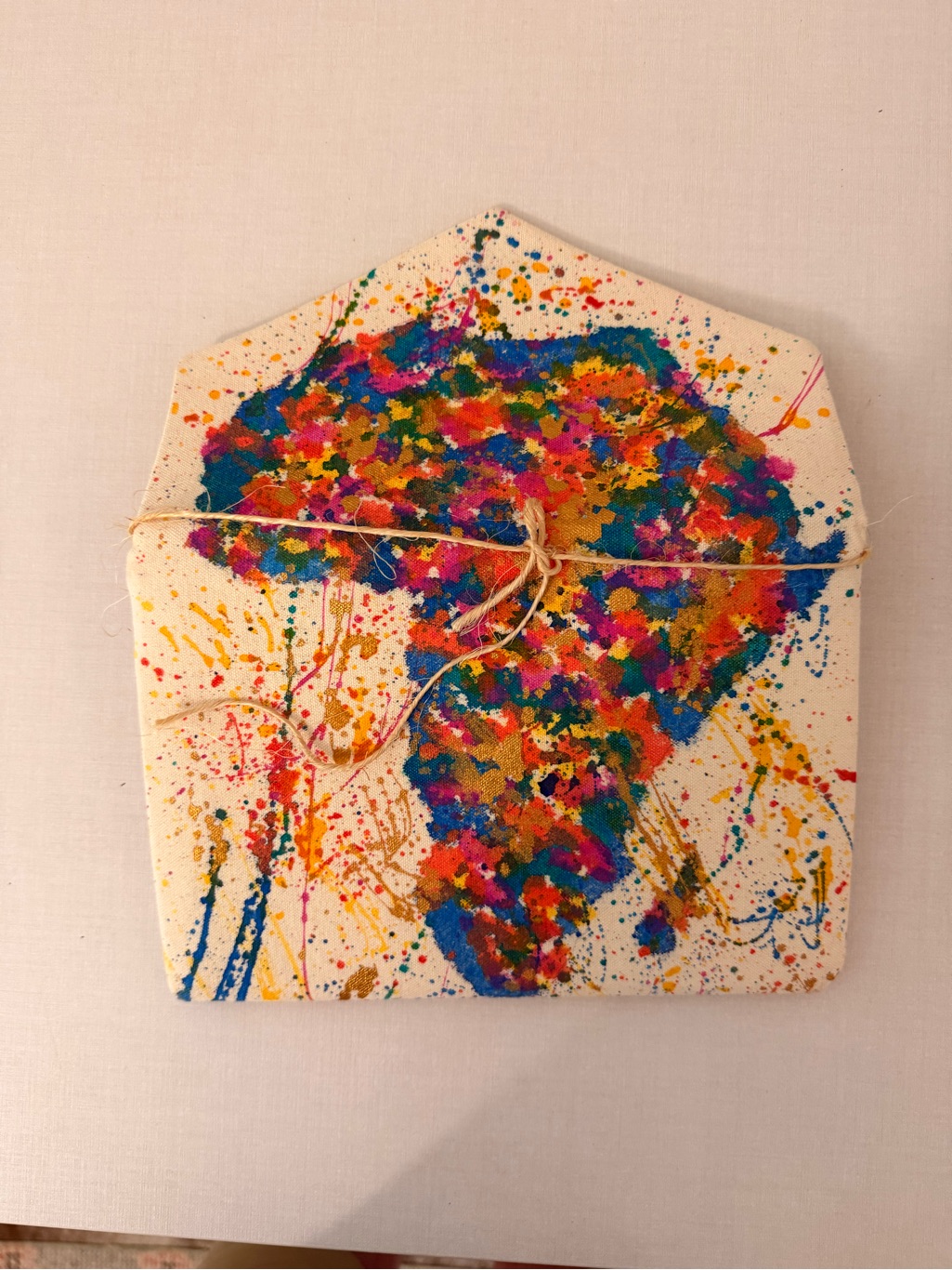 Cream Canvas Splatter Clutch Wristlet With Multicolor Paint Detail